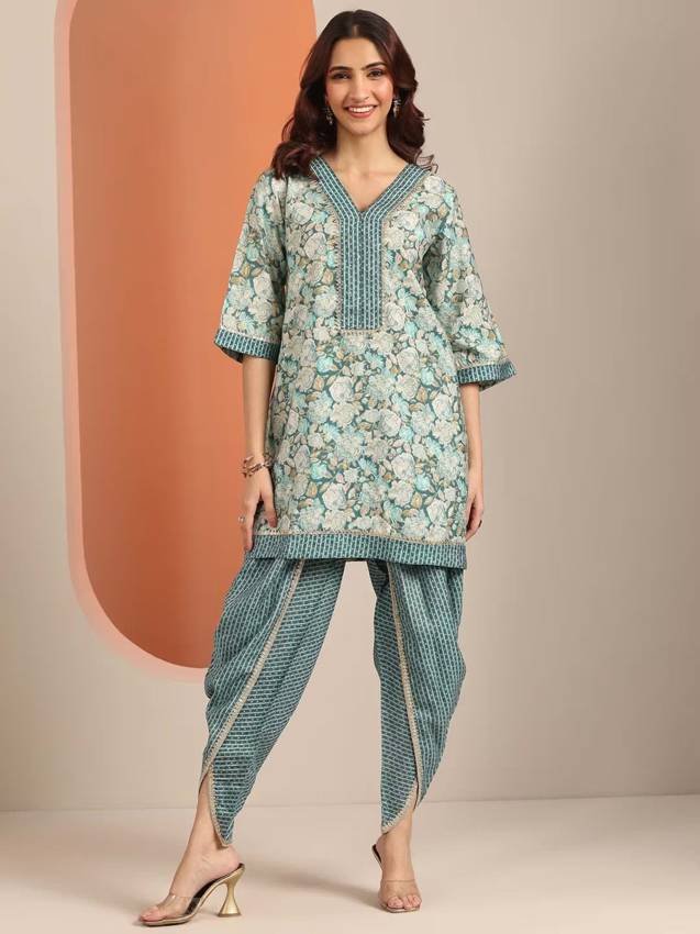 Blue Silk Blend Printed Kurta Sets for Women