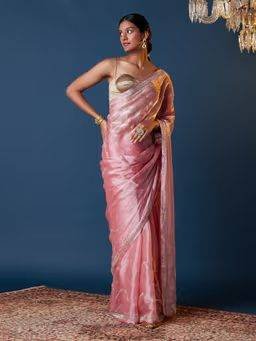 Glitterati Pink Shimmery Diamante Silky Chiffon Saree GGSAR19 (Free Size)