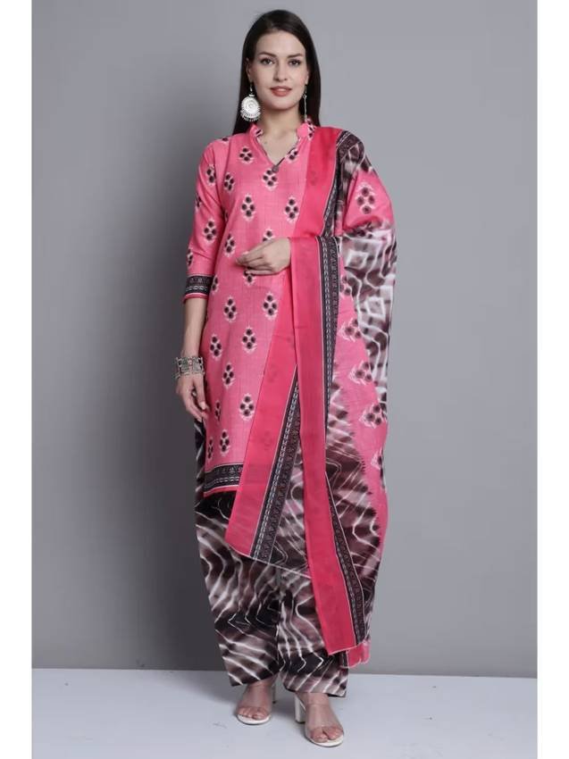 Light Pink Cotton Blend Printed Kurta and Salwar with Dupatta (Set of 3)