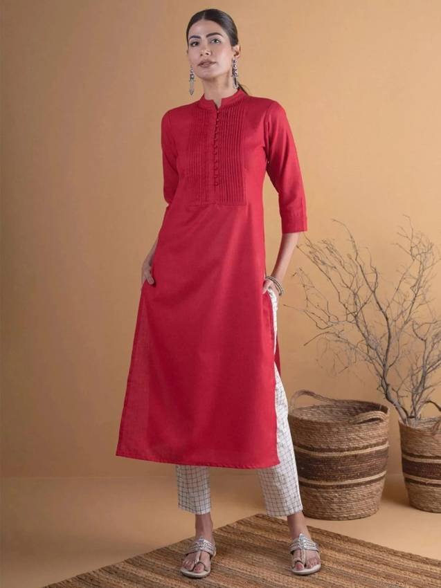 Maroon Solid Cotton Kurta