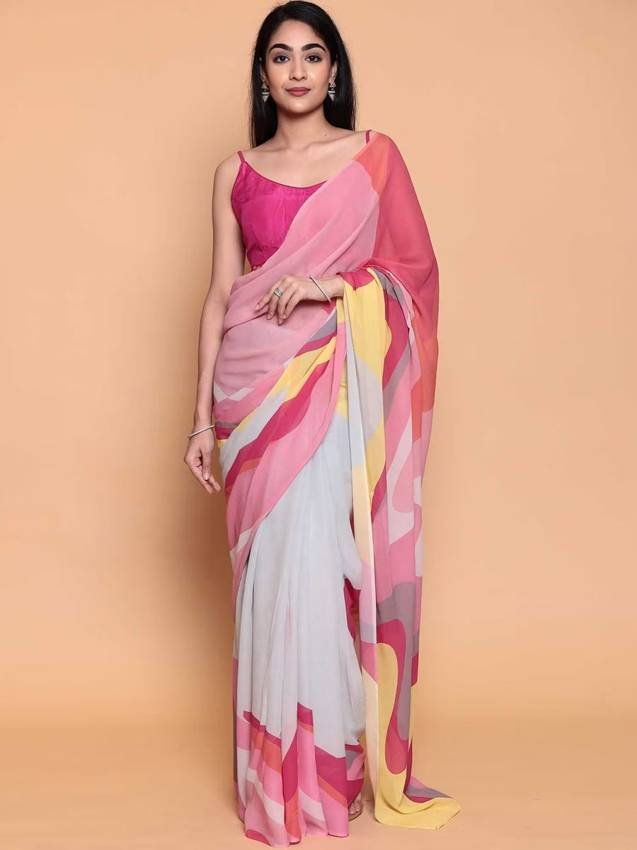 Multi-Color Color Georgette Fabric Saree with Unstitched Blouse
