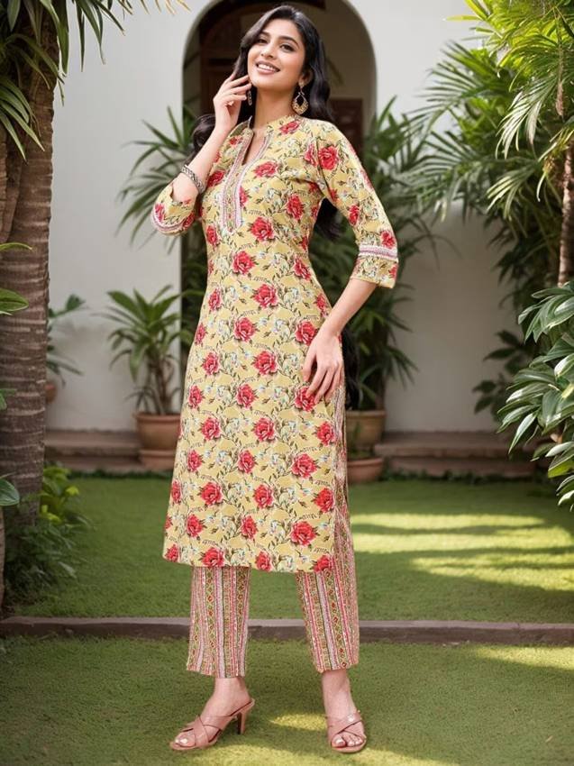 Multi-Color Women’s Pure Cotton Printed Kurta with Bottom (Set of 2)