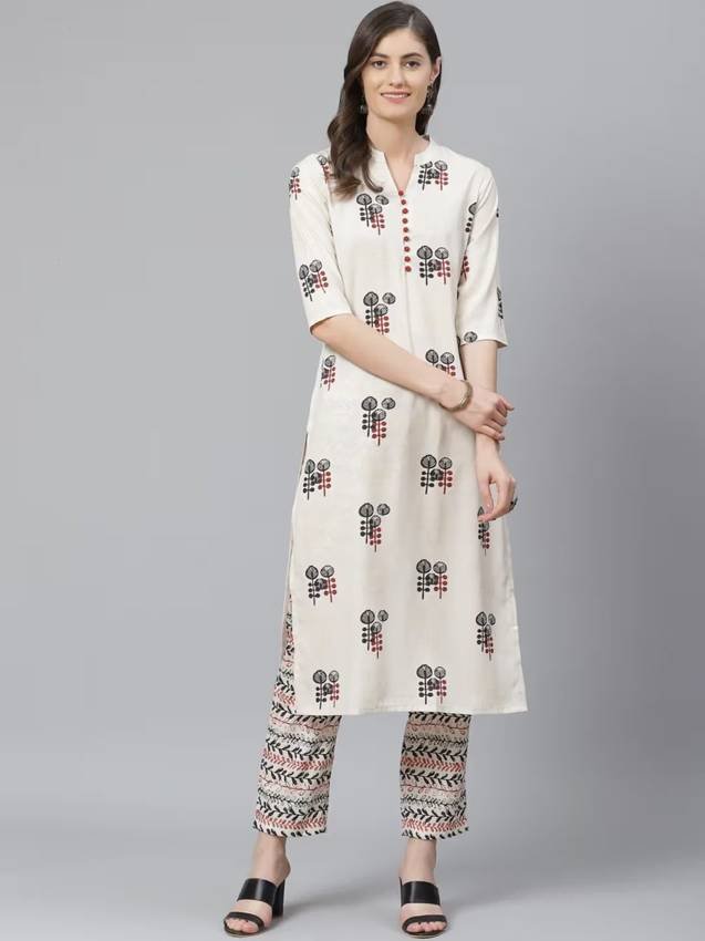 Women Poly Crepe Printed Kurta with Pant (Set of 2)