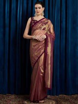 Women’s Georgette Fabric Burgundy Solid Saree with Unstitched Blouse