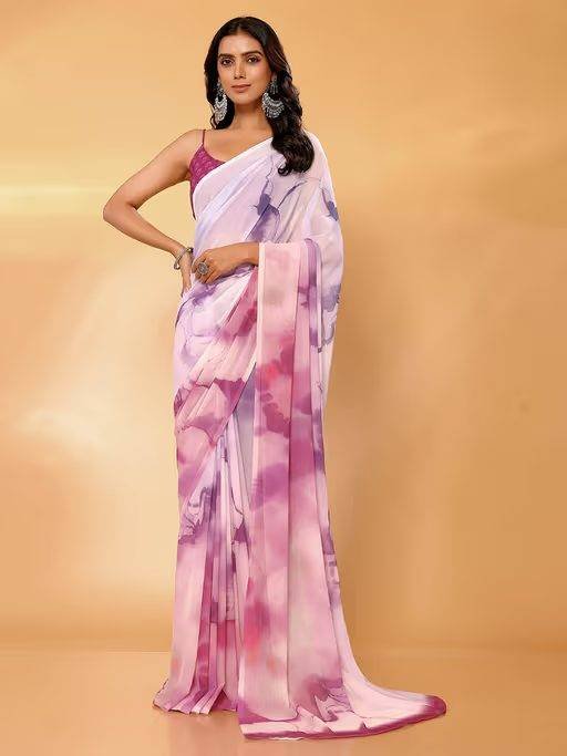Women’s Multicolour Georgette Ombre Printed Saree with Unstitched Blouse