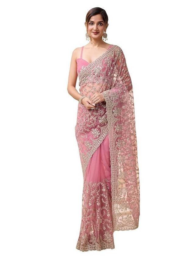 Women’s Net Embroidery Saree with Blouse Piece