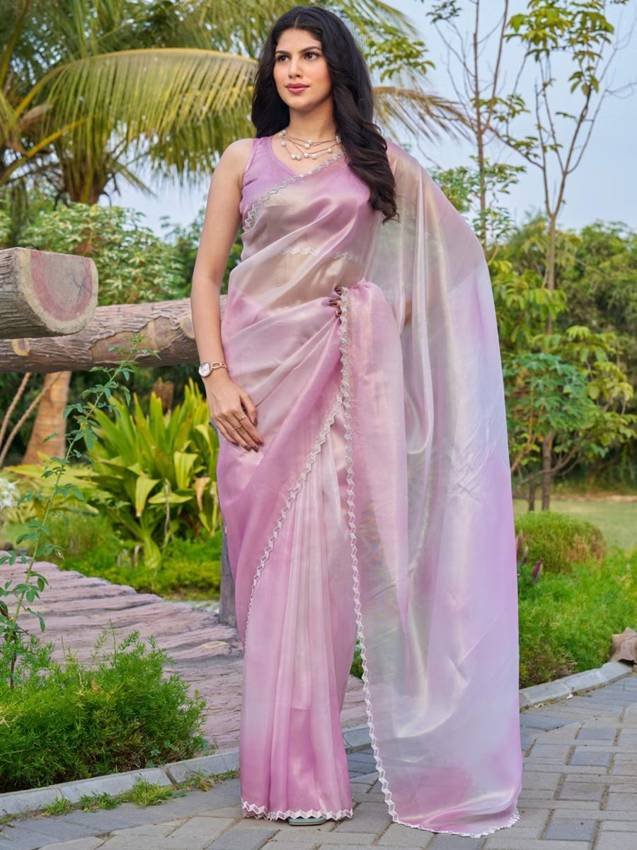 Women’s Organza Mauve Embellished Designer Saree with Unstitched Blouse